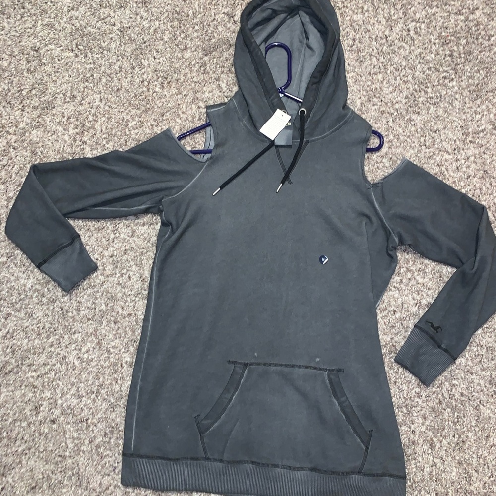 Cut out shoulder distressed hollister hoodie
